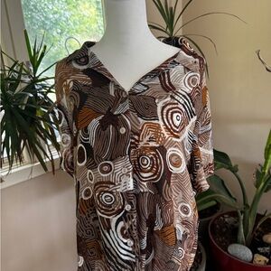Alfred Dunner Brown and White Abstract Button Down Shirt